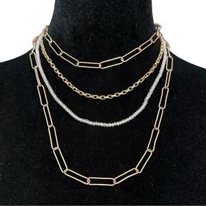 Layered Tier Necklace Paperclip Beaded Adjustable Length